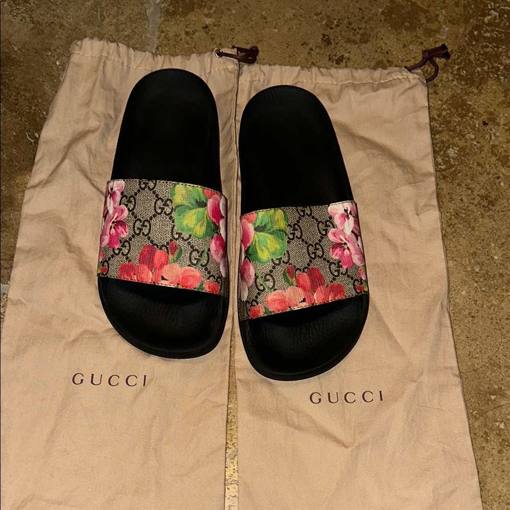 Gucci Black Floral Slides